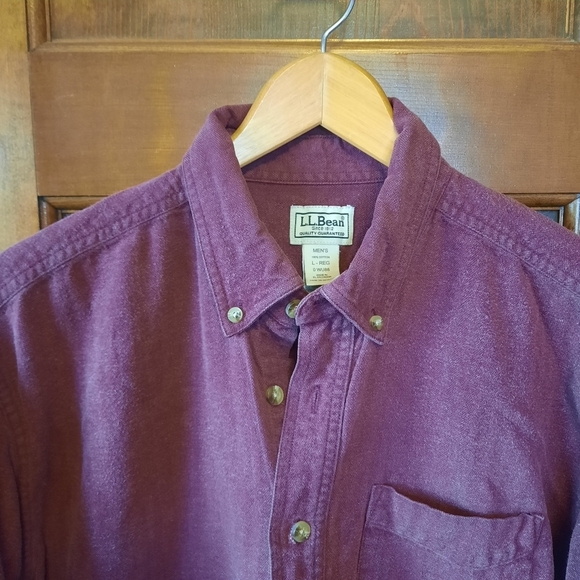 L.L. Bean 100% cotton burgundy flannel button down shirt 0 WU88 size large - Picture 4 of 10
